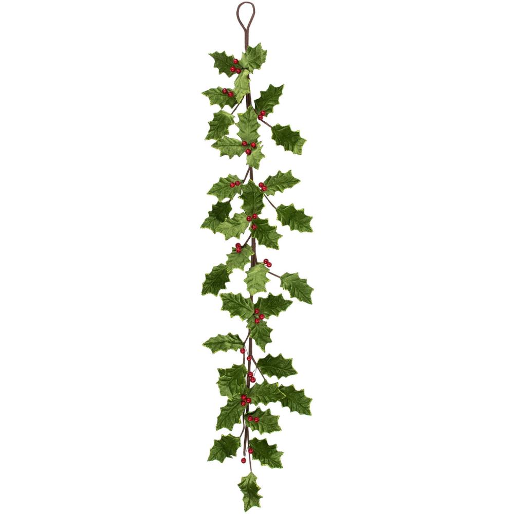 Unlit Garland | Glittered Holly with Berry Christmas Garland – 3.5′ x 9" – Unlit Garland Unlit Garland