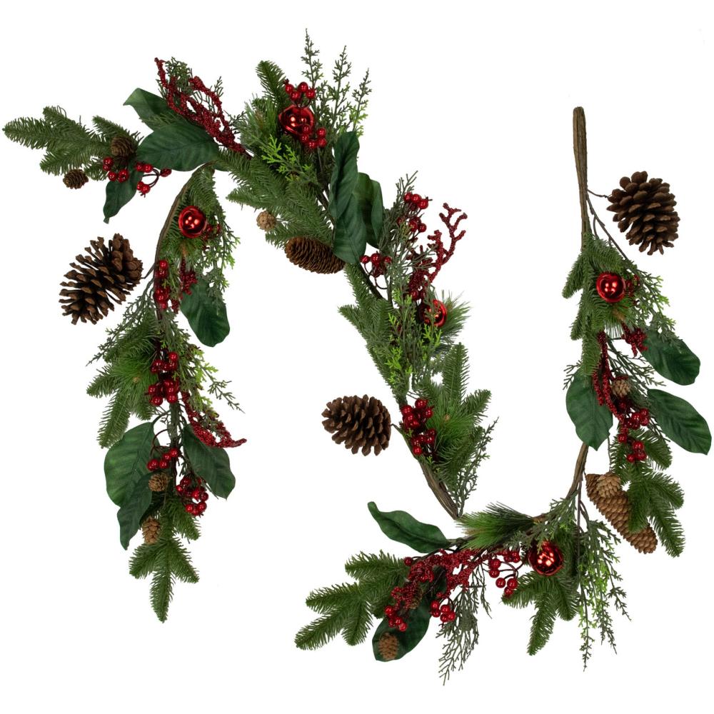 Unlit Garland | Pinecones and Berries Artificial Christmas Garland – 6′ x 8" – Unlit Garland Unlit Garland