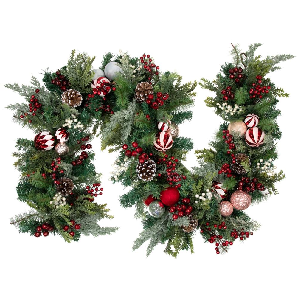 Unlit Garland | Pre-Decorated Ornaments and Pinecones Artificial Christmas Garland – 7′ x 14" – Unlit Garland Unlit Garland