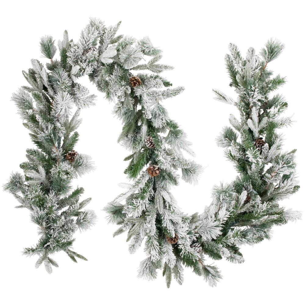 Unlit Garland | Real Touch™️ Flocked Rosemary Emerald Angel Pine Artificial Christmas Garland – 9′ x 14" – Unlit Frosted, Flocked, Iced Garland Frosted, Flocked, Iced Garland