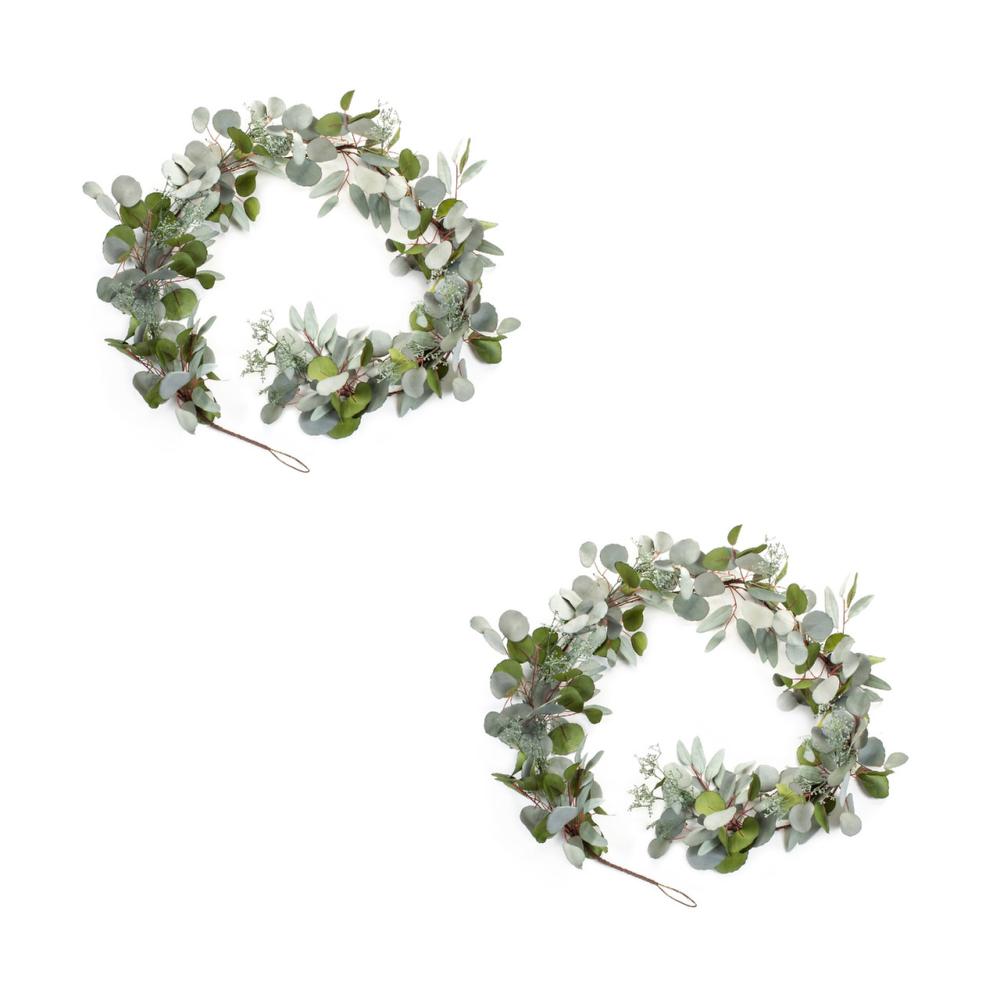 Unlit Garland | Set of 2 Eucalyptus Artificial Garland 6′ x 9", Unlit Garland Unlit Garland