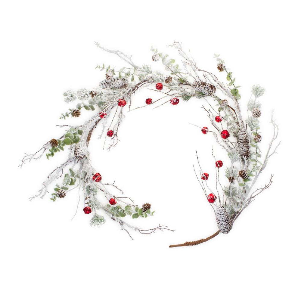 Unlit Garland | Set of 2 Frosted Pine with Sleigh Bells Artificial Christmas Garlands 5′ x 8" Garland Unlit Garland