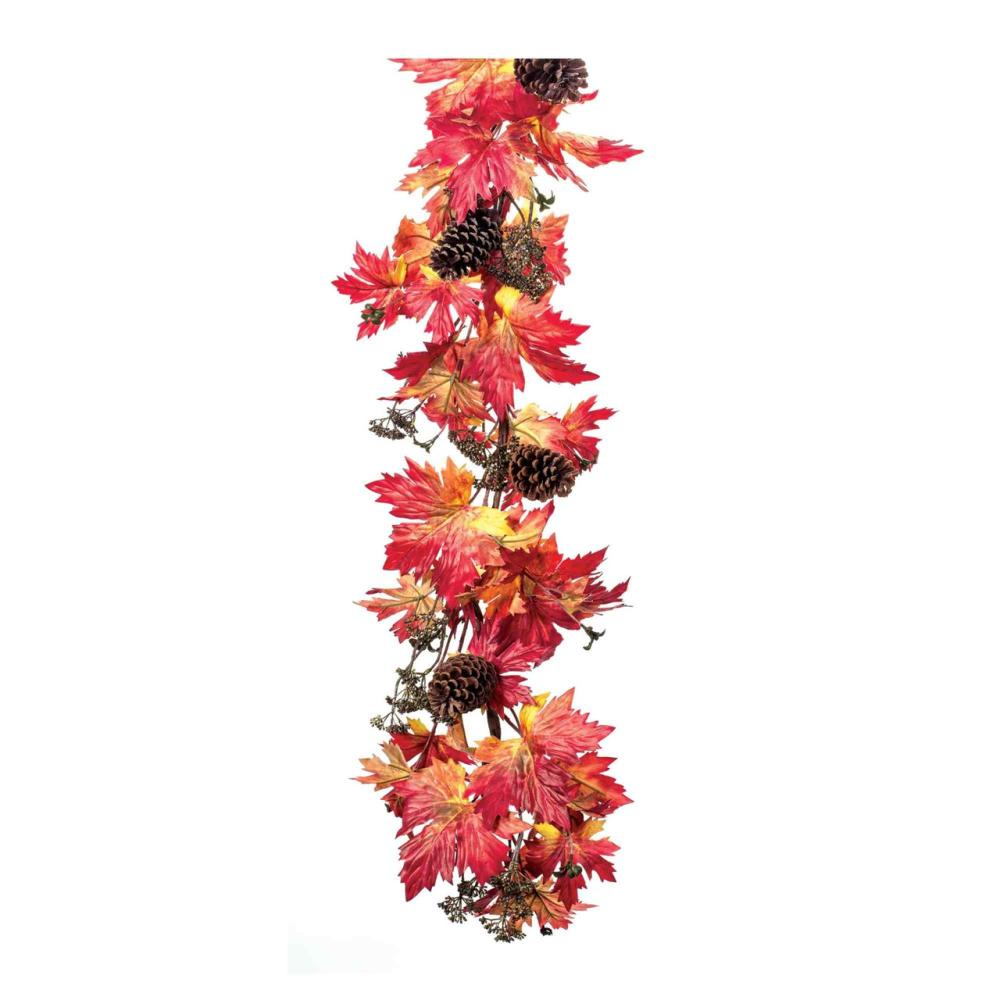 Unlit Garland | Set of 2 Maple Leaf with Pinecone Fall Harvest Garlands 5.75′ X 10" Garland Unlit Garland