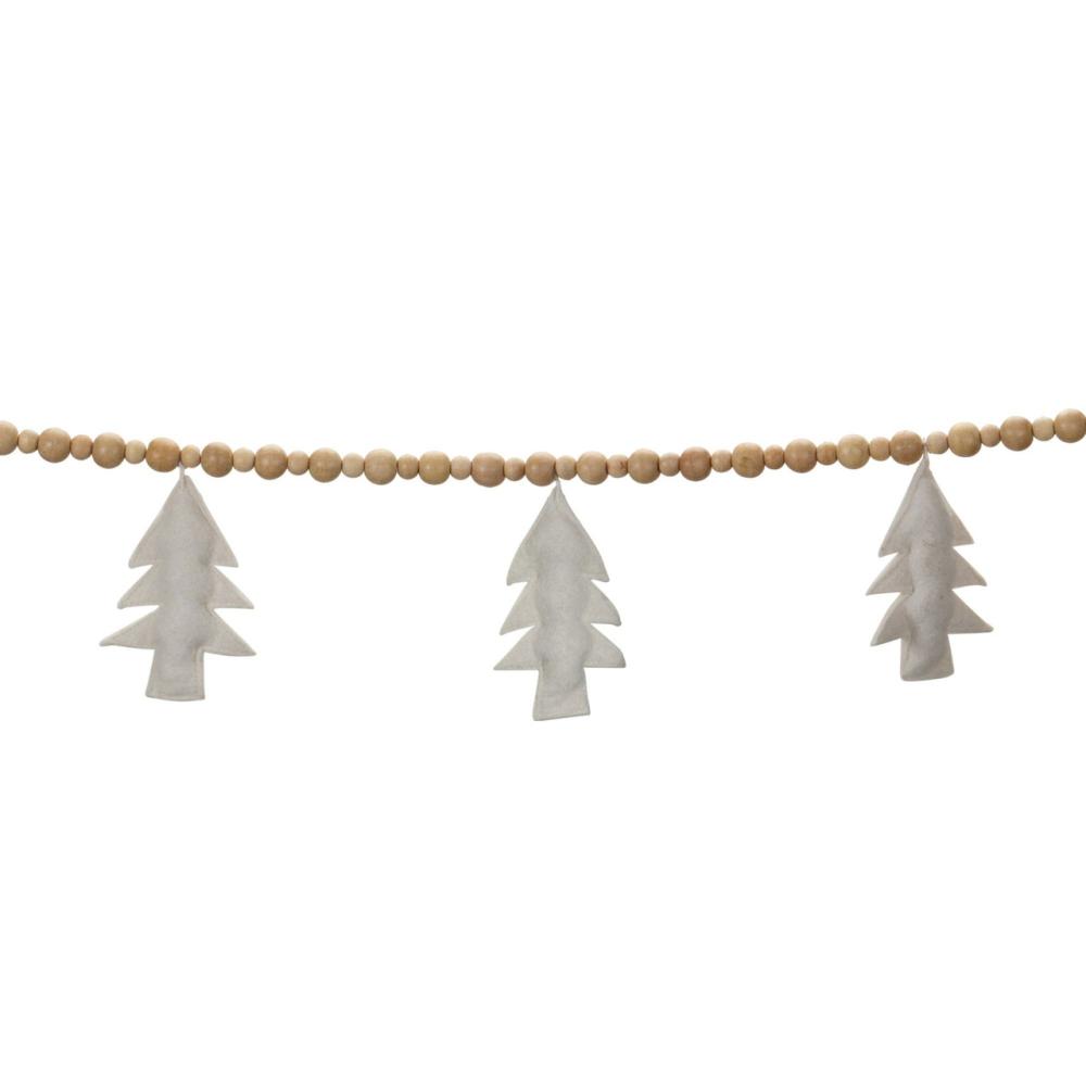 Unlit Garland | Set of 2 Wood Beaded Wool Christmas Tree Garland 6′ x 5.5" Garland Unlit Garland