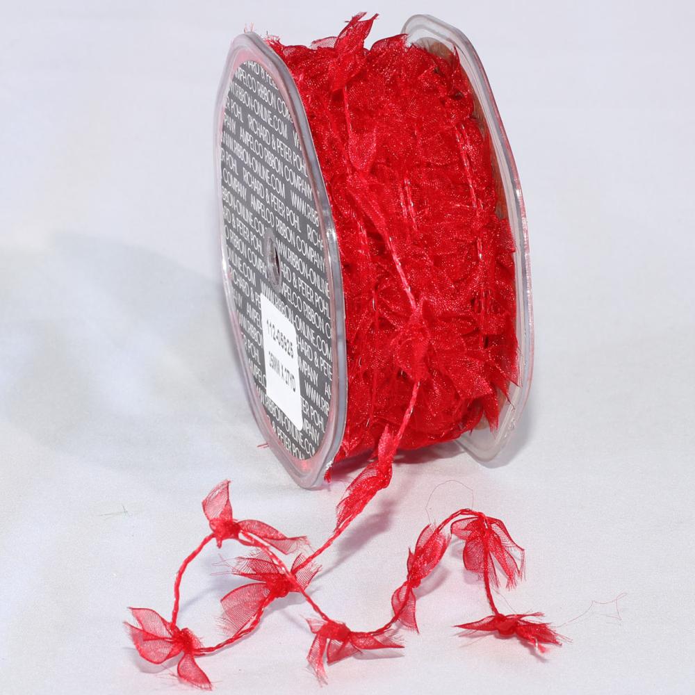 Unlit Garland | Sheer Red Christmas Wired Craft Ribbon Garland 1" x 27 Yards Garland Unlit Garland