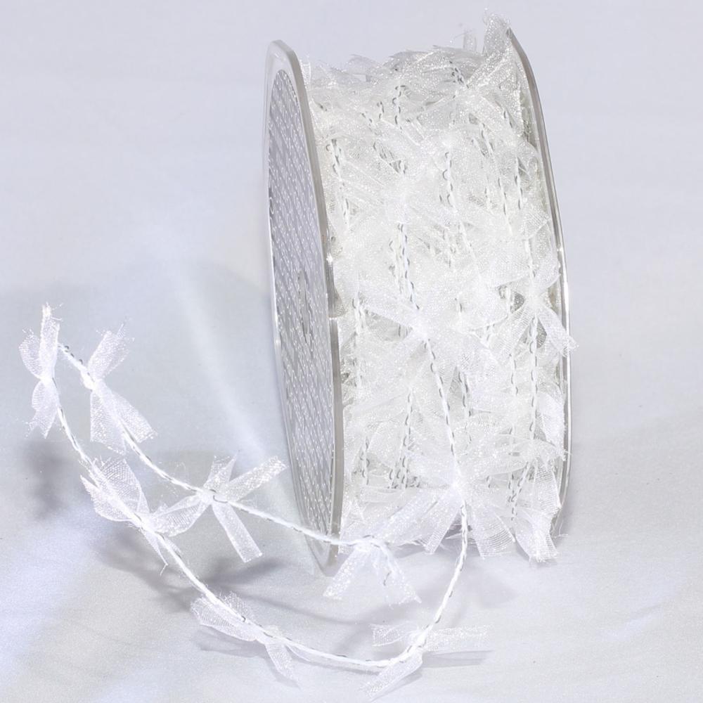 Unlit Garland | Sheer White Christmas Wired Craft Ribbon Garland 1" x 27 Yards Garland Unlit Garland