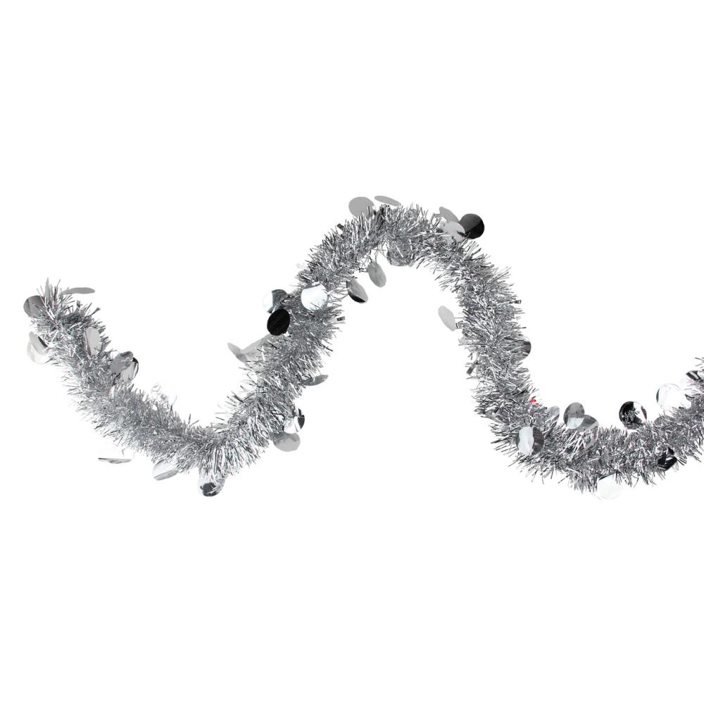 Unlit Garland | Tinsel and Polka Dot Commercial Christmas Garland – 50′ x 2.5" – Silver – Unlit Garland Specialty Garland