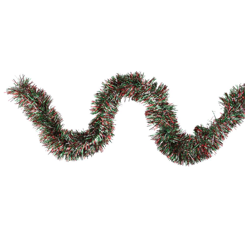 Unlit Garland | Wide Cut Shiny Tinsel Christmas Garland – 50′ x 4" – Silver, Red and Green – Unlit Classic Tinsel Garland Classic Tinsel Garland