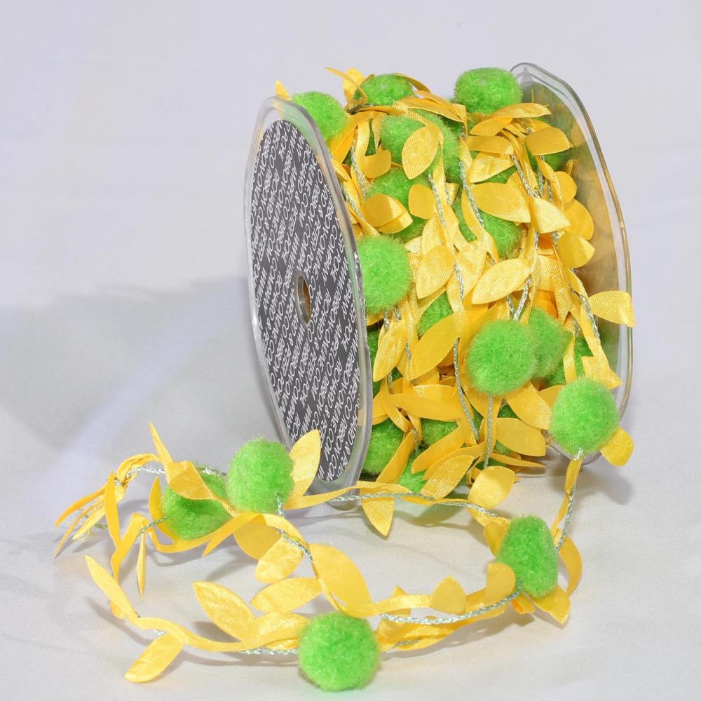 Unlit Garland | Yellow Leaves with Green Pom Poms Party Garland 0.75" x 22 Yards Garland Unlit Garland