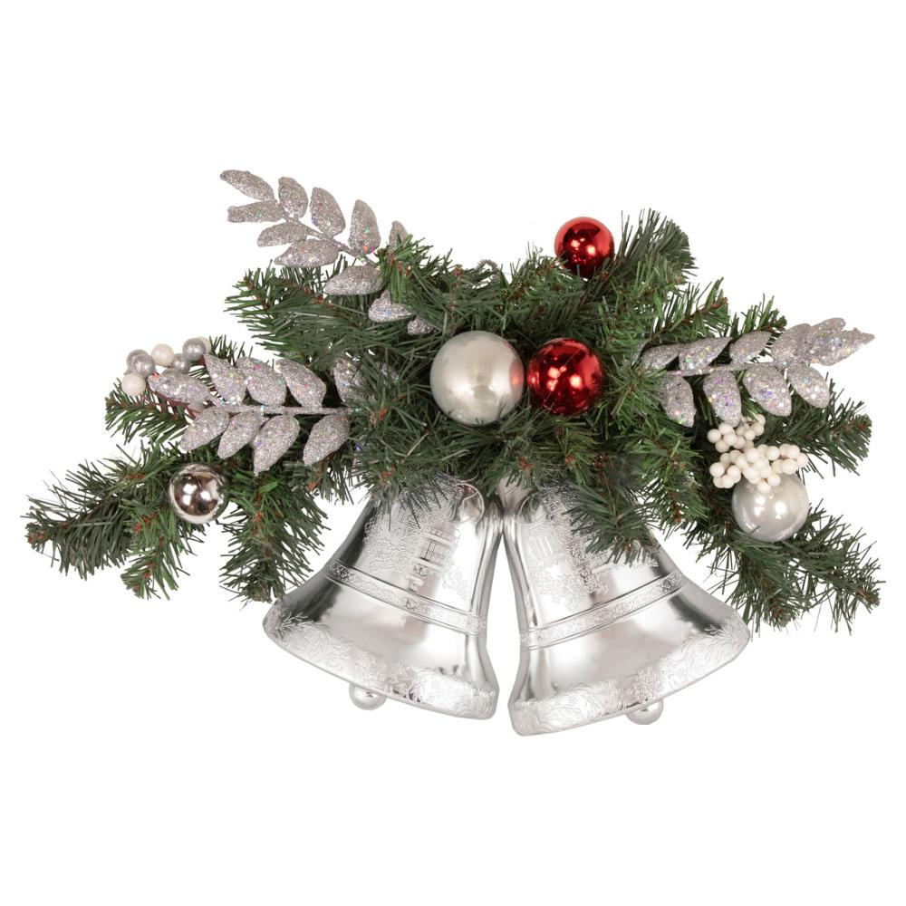 Unlit Swags | 18" Decorated Green Pine Artificial Christmas Swag with Bells Swags & Teardrops Unlit Swags