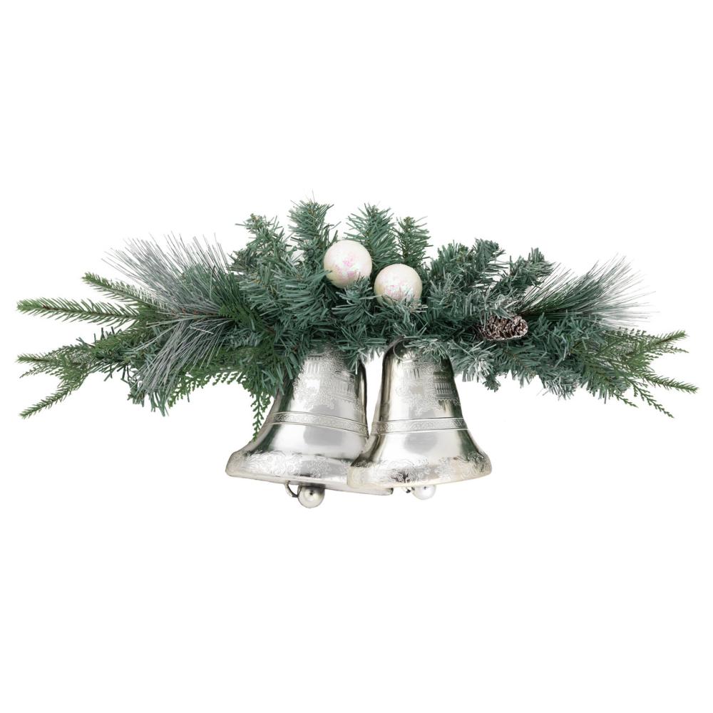 Unlit Swags | 18" Decorated Pine Artificial Christmas Swag with Silver Bells Swags & Teardrops Unlit Swags