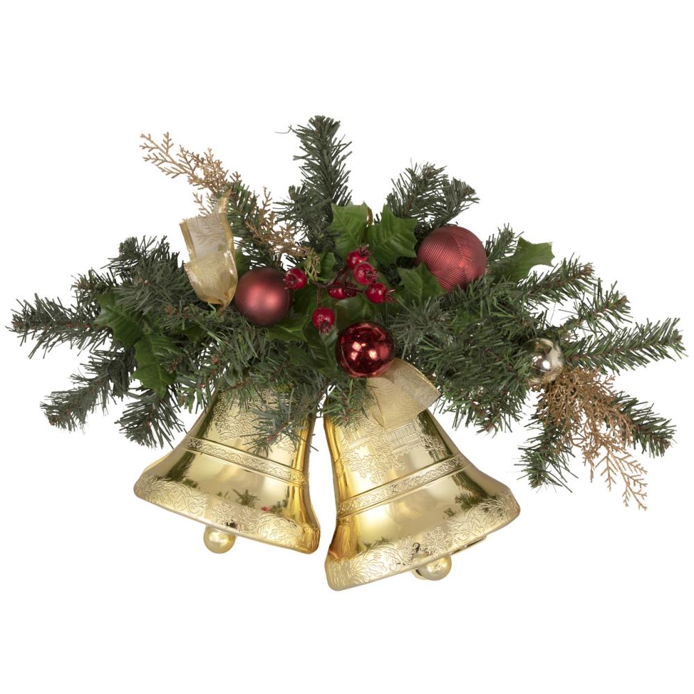 Unlit Swags | 20" Decorated Burgundy and Gold Pine Artificial Christmas Swag with Bells Swags & Teardrops Unlit Swags