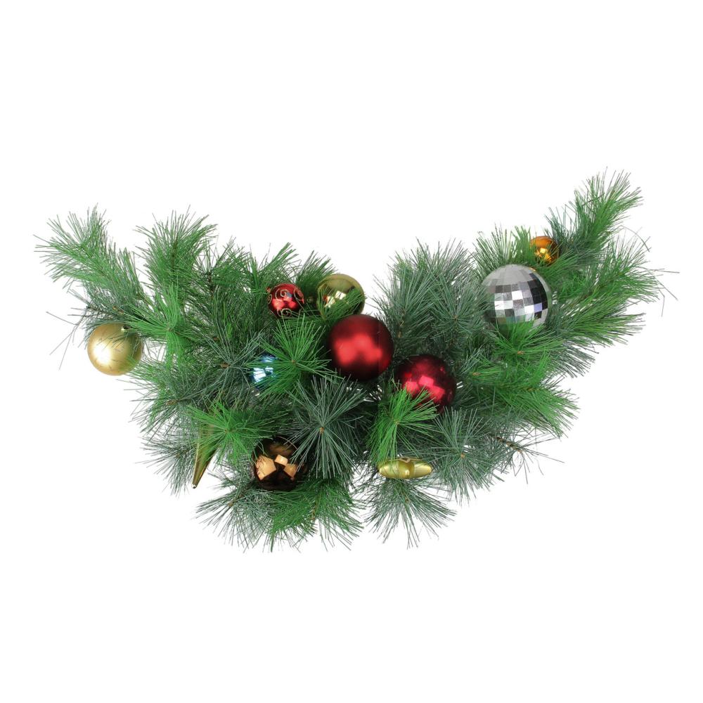 Unlit Swags | 24" Pre-Decorated Multi-Color Ornament Long Needle Pine Artificial Christmas Swag – Unlit Swags & Teardrops Unlit Swags