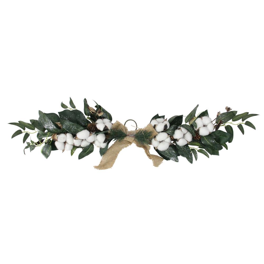 Unlit Swags | 25" White Cotton and Pine Cone Christmas Foliage Swag – Unlit Swags & Teardrops Unlit Swags