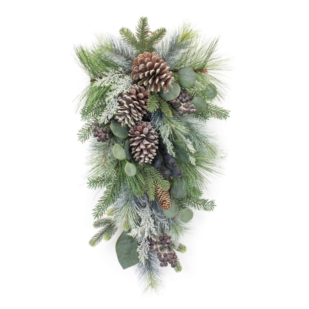 Unlit Swags | 27" Pine and Berry with Eucalyptus Artificial Christmas Swag Swags & Teardrops Unlit Swags