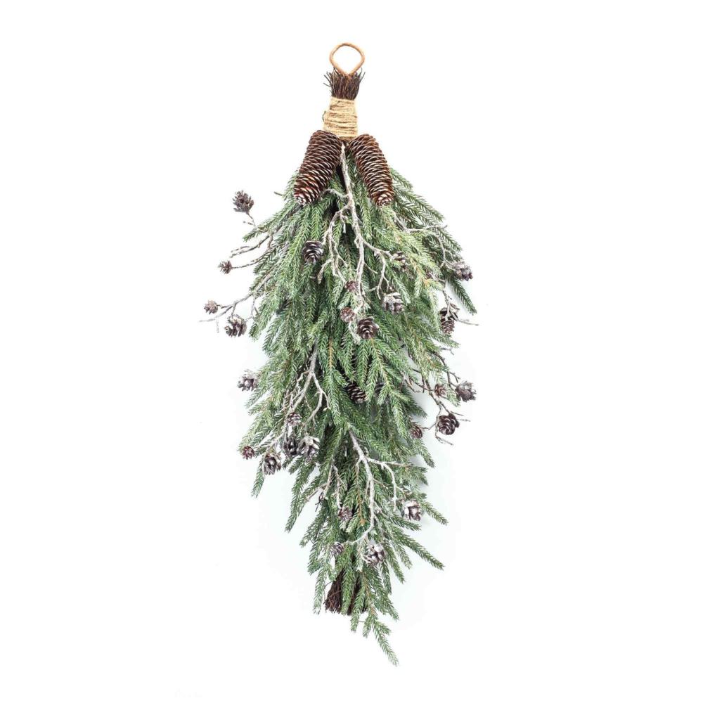 Unlit Swags | 31" Green and Brown Frosted Pine Cone Twig Artificial Christmas Swag Swags & Teardrops Unlit Swags