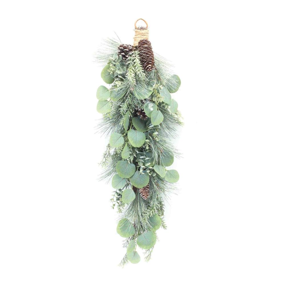 Unlit Swags | 31" Green and Brown Frosted Pine Eucalyptus Artificial Christmas Swag Swags & Teardrops Unlit Swags