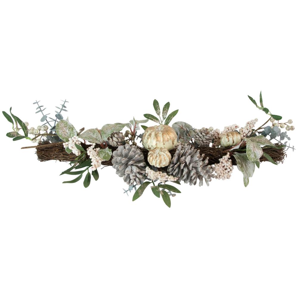 Unlit Swags | 36" Neutral Colored Pumpkin and Pine Cones Fall Harvest Swag – Unlit Swags & Teardrops Unlit Swags