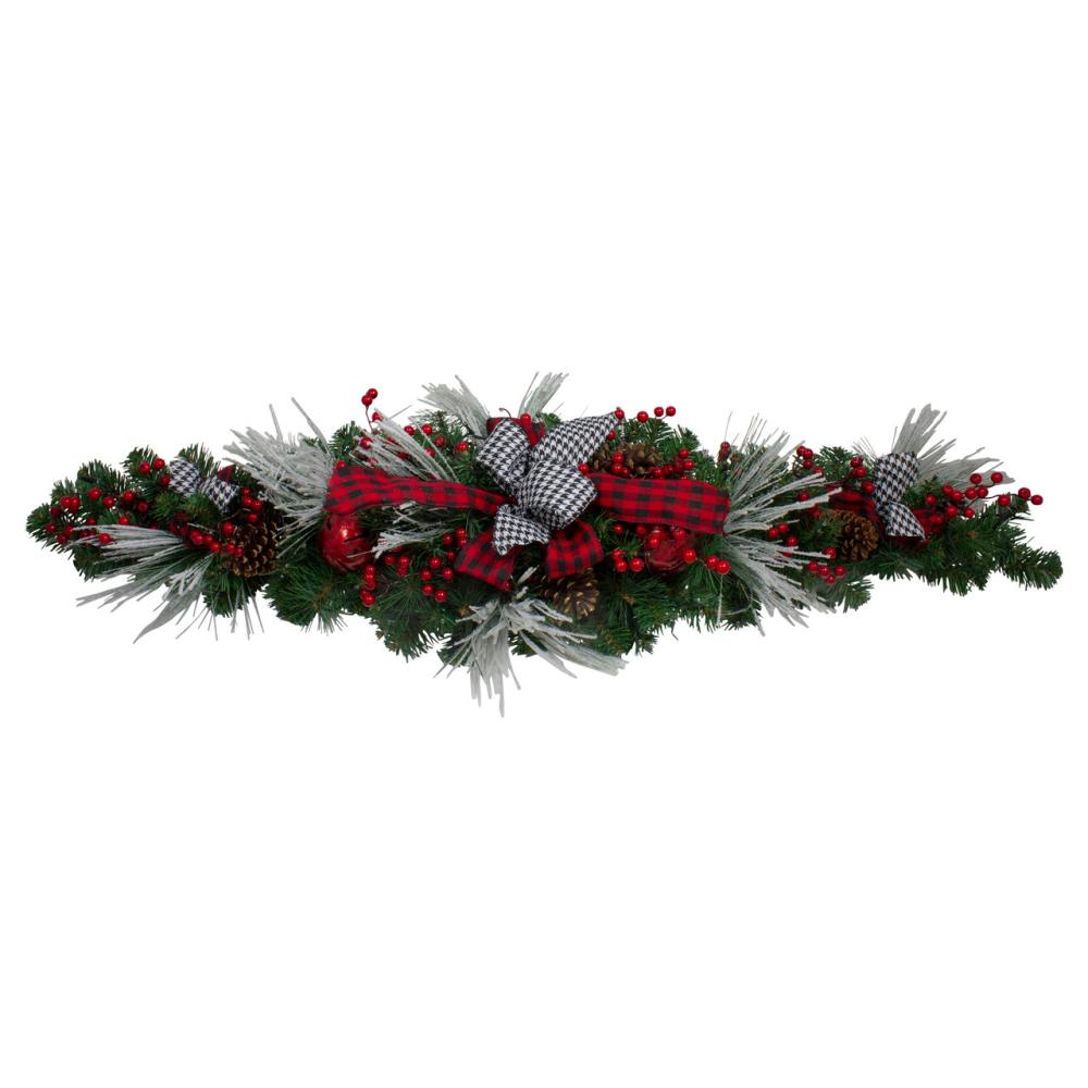 Unlit Swags | 52" Houndstooth Bows and Berries Artificial Christmas Swag, Unlit Swags & Teardrops Unlit Swags