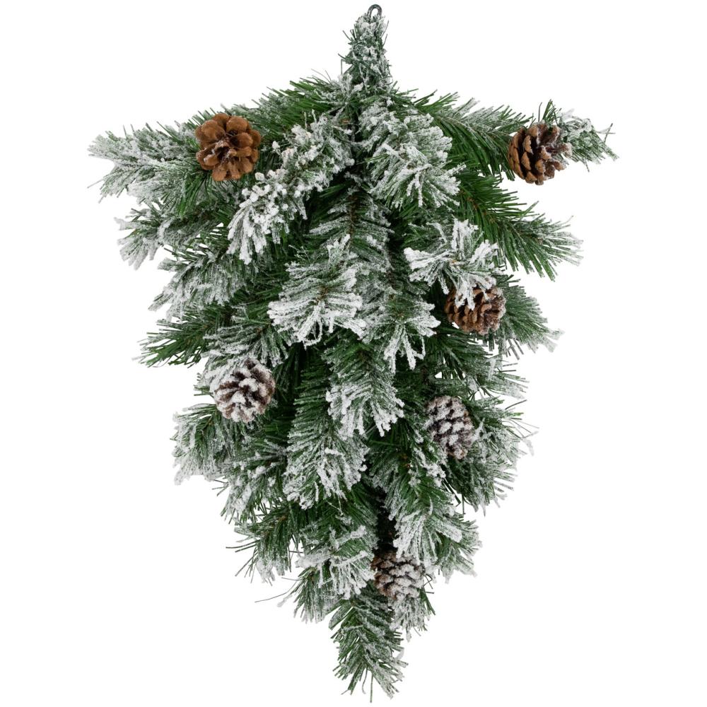 Unlit Teardrops | 22" Snowy Flocked Angel Pine with Pine Cones Christmas Teardrop Swag – Unlit Swags & Teardrops Unlit Teardrops