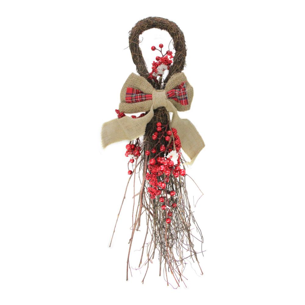 Unlit Teardrops | 24" Twig and Red Berries Artificial Christmas Teardrop Swag – Unlit Swags & Teardrops Unlit Teardrops