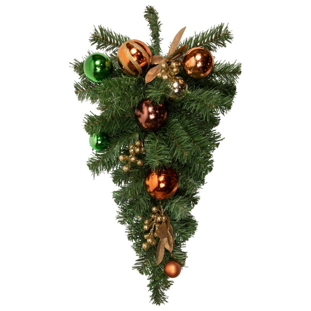 Unlit Teardrops | 30" Green Foliage and Ornaments Artificial Christmas Teardrop Swag, Unlit Swags & Teardrops Unlit Teardrops