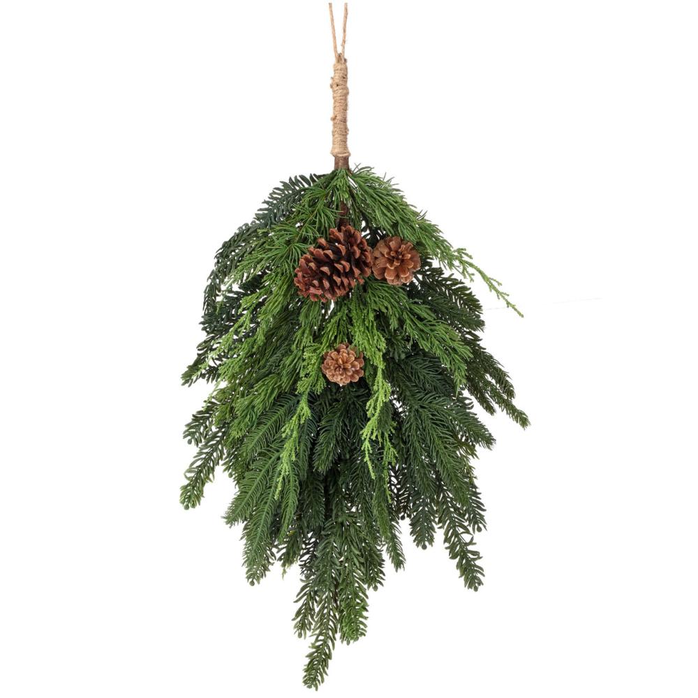 Unlit Teardrops | Cedar and Spruce Cone Teardrop Artificial Christmas Swag, 24-Inch, Unlit Swags & Teardrops Unlit Teardrops