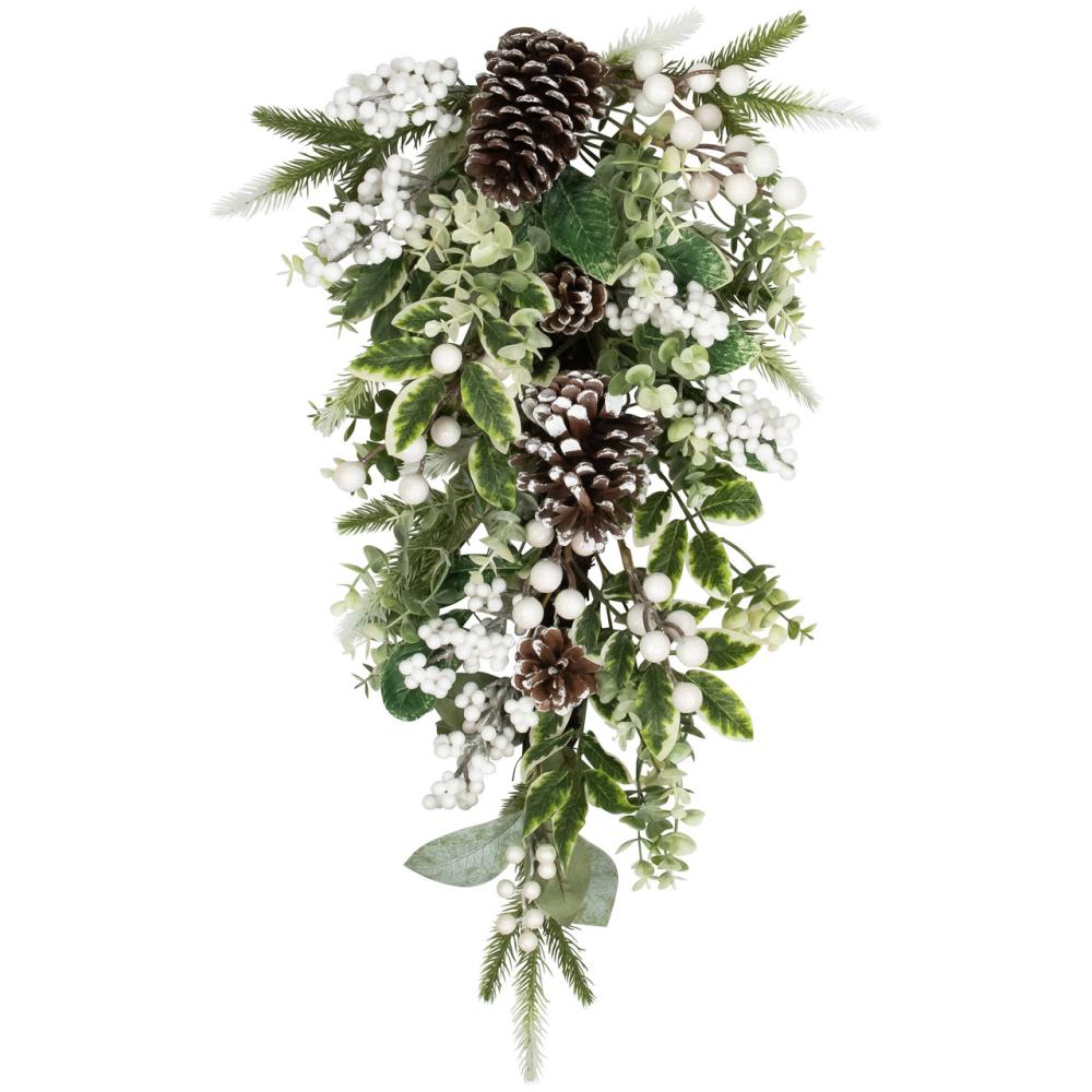 Unlit Teardrops | Glittered Berries and Eucalyptus Artificial Christmas Teardrop Swag – 24" – Unlit Swags & Teardrops Unlit Swags