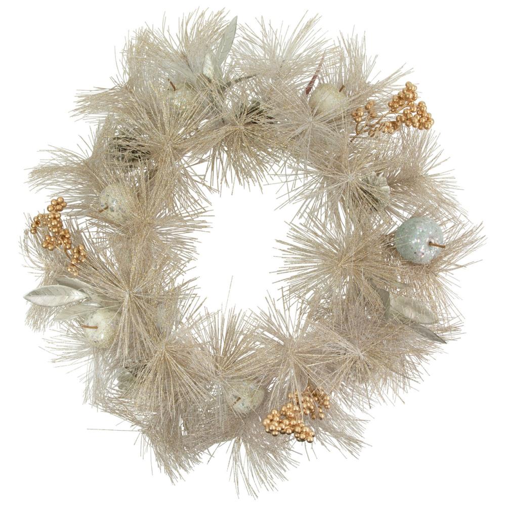 Unlit Wreaths | 24" Champagne Gold Apple and Pine Needle Artificial Christmas Wreath – Unlit Specialty Wreaths Specialty Wreaths