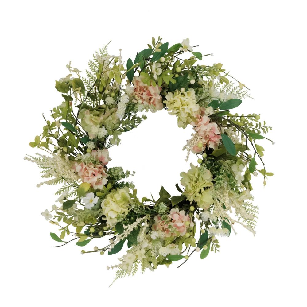 Unlit Wreaths | 24" Green and White Puleo International Artificial Hydrangea and Dogwood Floral Spring Wreath Unlit Wreaths Unlit Wreaths