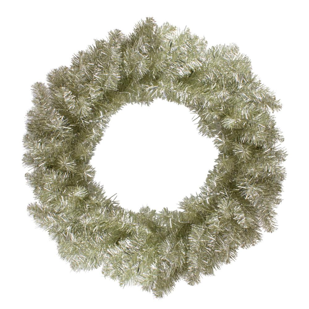 Unlit Wreaths | 24" Metallic Champagne Gold Artificial Double Tinsel Christmas Wreath – Unlit Specialty Wreaths Specialty Wreaths