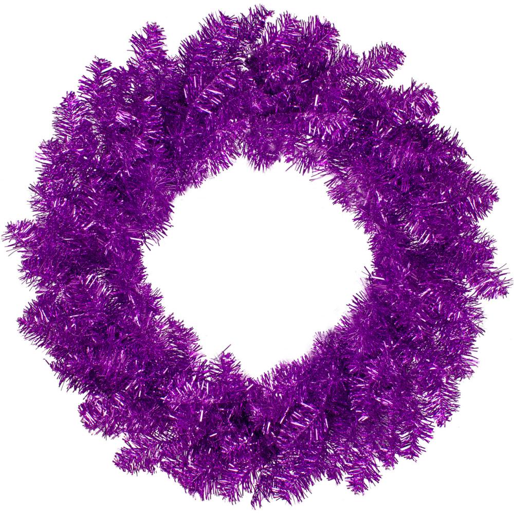 Unlit Wreaths | 24" Metallic Purple Artificial Double Tinsel Christmas Wreath – Unlit Specialty Wreaths Specialty Wreaths