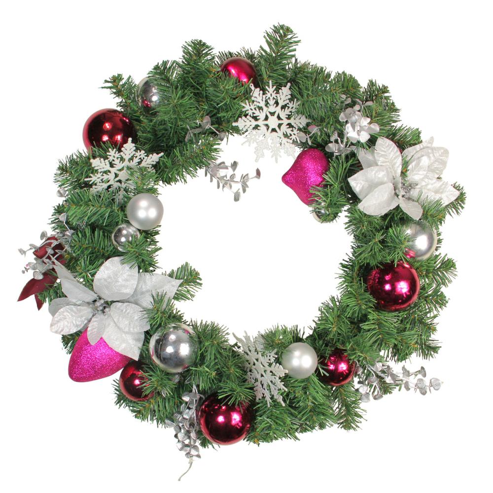 Unlit Wreaths | 24" Poinsettia and Eucalyptus Artificial Christmas Wreath – Unlit Specialty Wreaths Specialty Wreaths