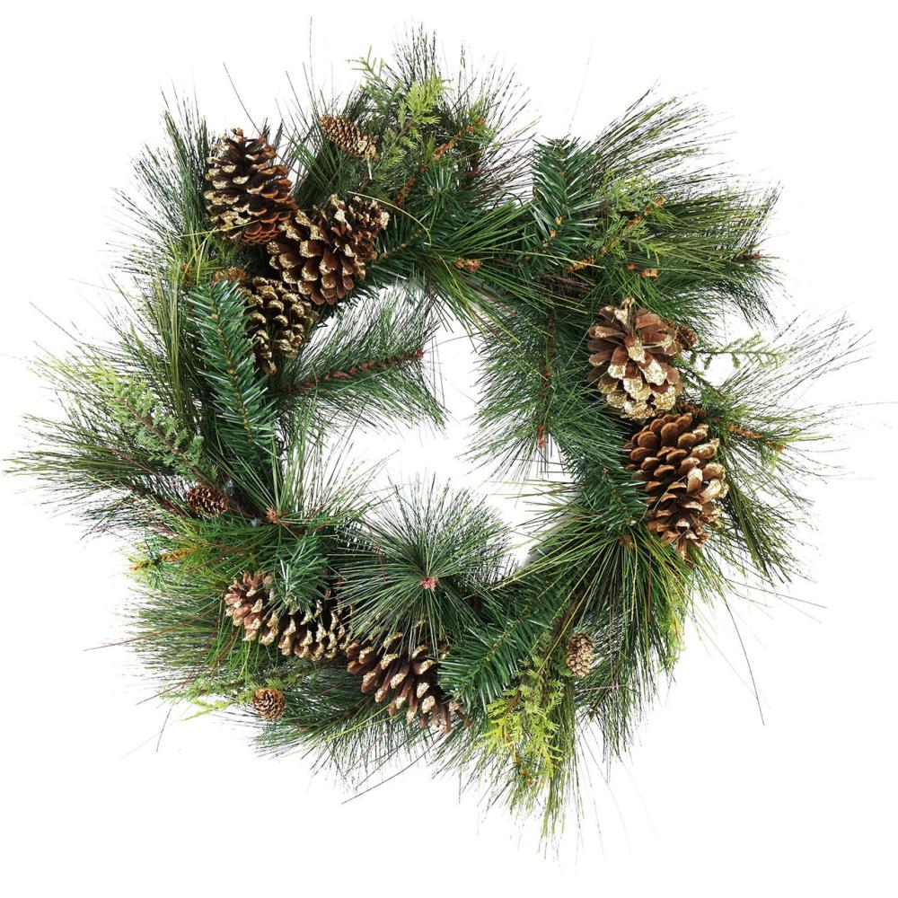 Unlit Wreaths | 30" Artificial Mixed Pine with Pine Cones and Gold Glitter Christmas Wreath – Unlit Unlit Wreaths Unlit Wreaths