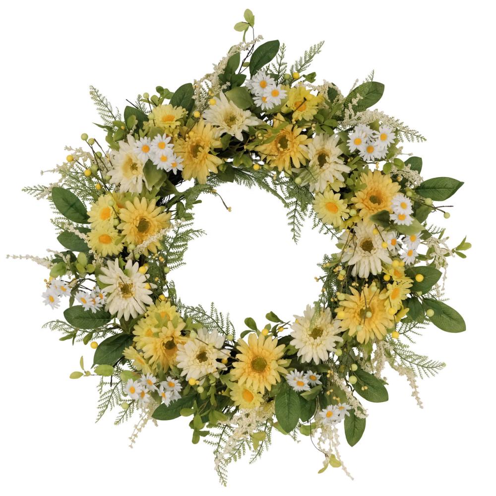 Unlit Wreaths | 30" Yellow and Green Puleo International Artificial Chrysanthemum and Daisy Floral Spring Wreath Unlit Wreaths Unlit Wreaths