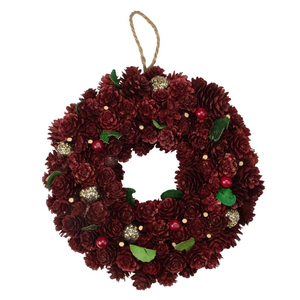 Unlit Wreaths | 9.5" Red and Gold Pine Cone and Ornament Artificial Christmas Wreath – Unlit Specialty Wreaths Specialty Wreaths