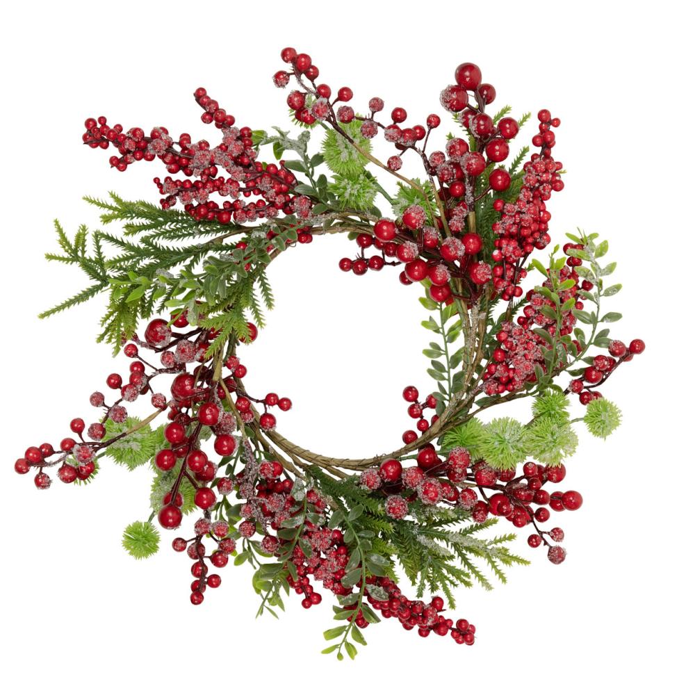 Unlit Wreaths | Artificial Frosted Red Berry and Pine Christmas Wreath, 16-Inch, Unlit Berry Wreaths Berry Wreaths