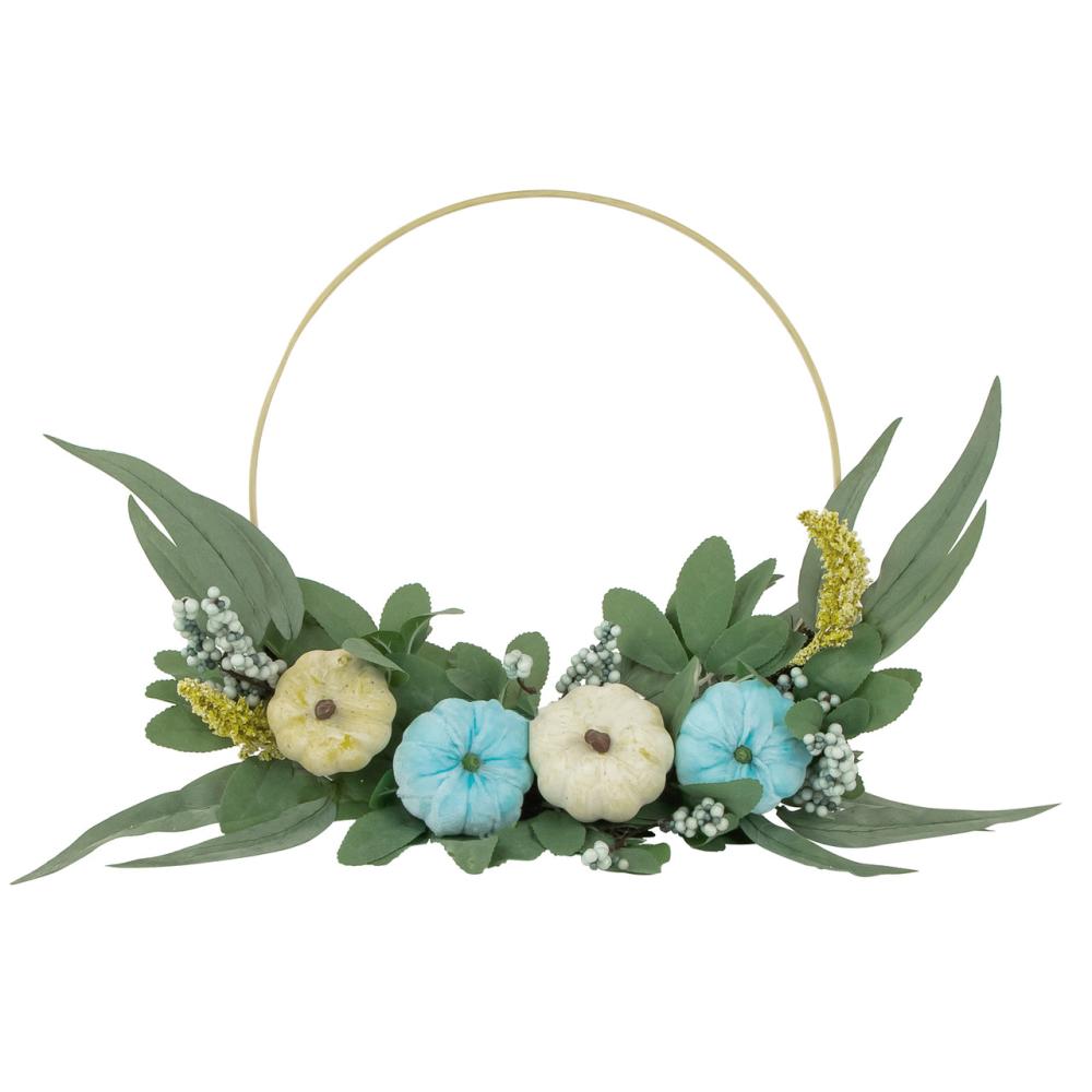 Unlit Wreaths | Blue Pumpkins and Foliage Fall Harvest Artificial Half Wreath, 20-Inch Unlit Wreaths Unlit Wreaths