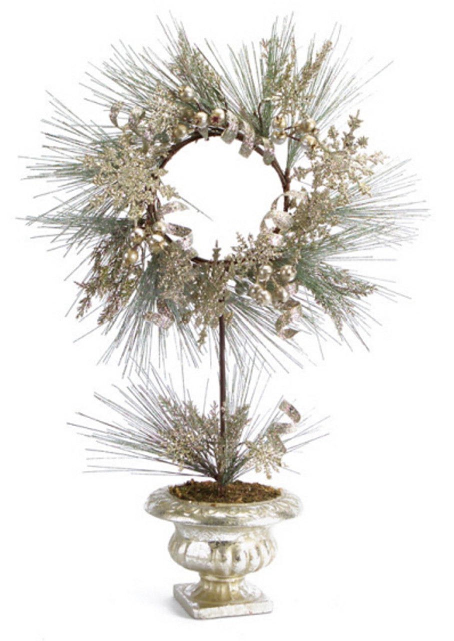 Unlit Wreaths | Champagne Potted Pine Artificial Christmas Topiary Wreath – 28-Inch, Unlit Specialty Wreaths Specialty Wreaths