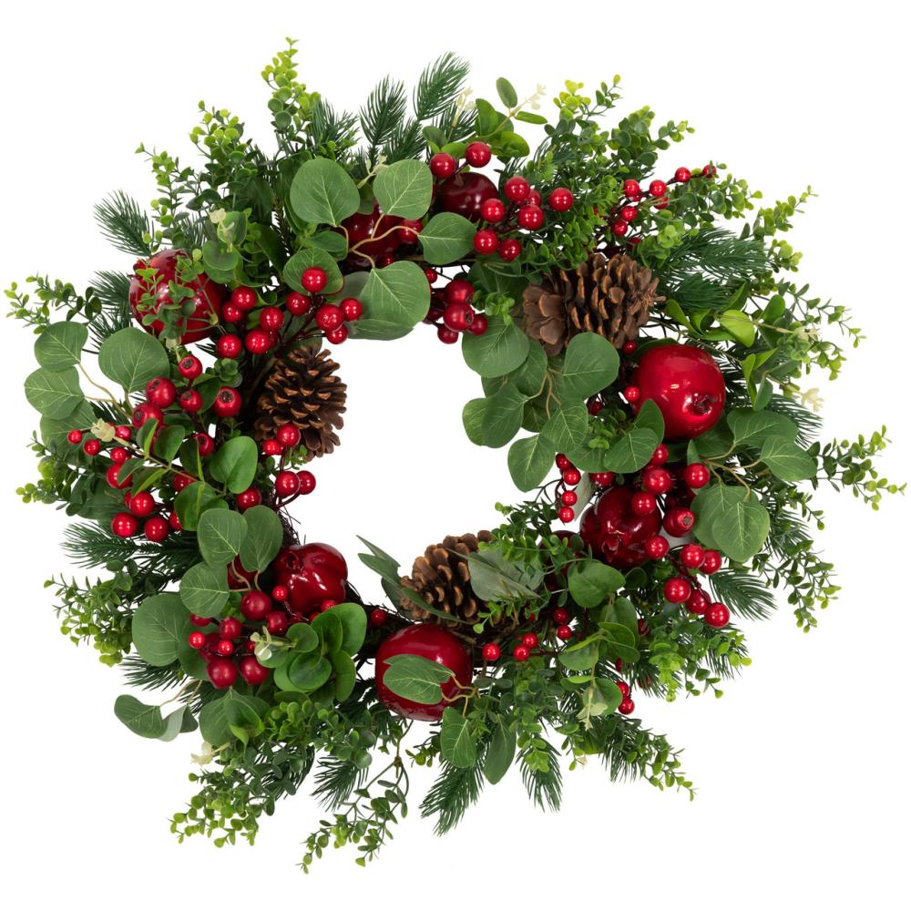 Unlit Wreaths | Crabapple and Berries Boxwood and Pine Artificial Christmas Wreath – 26" – Unlit Berry Wreaths Berry Wreaths