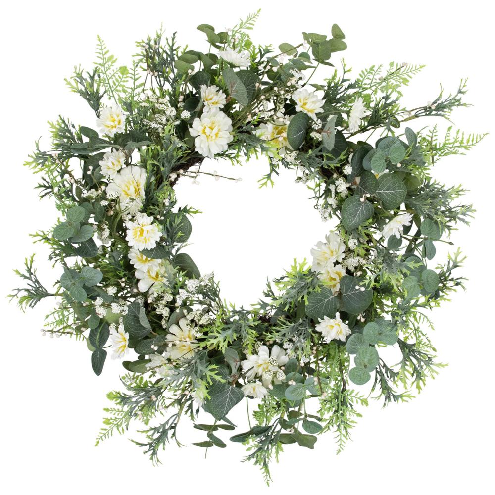 Unlit Wreaths | Fern and Eucalyptus Floral Spring Wreath – 24" Unlit Wreaths Unlit Wreaths