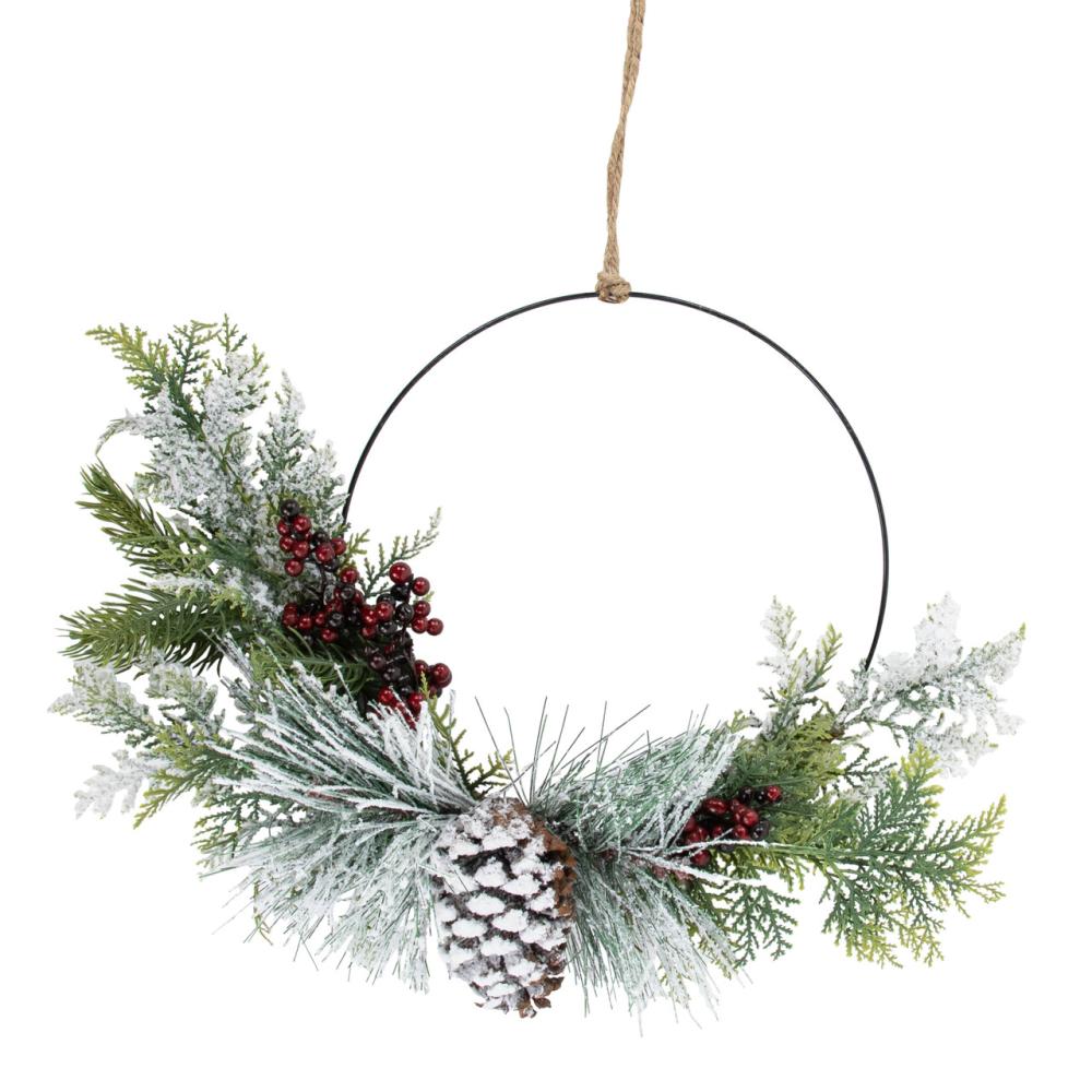 Unlit Wreaths | Frosted Mixed Foliage with Berries and Pinecone Artificial Christmas Wreath, 16-Inch, Unlit Specialty Wreaths Specialty Wreaths