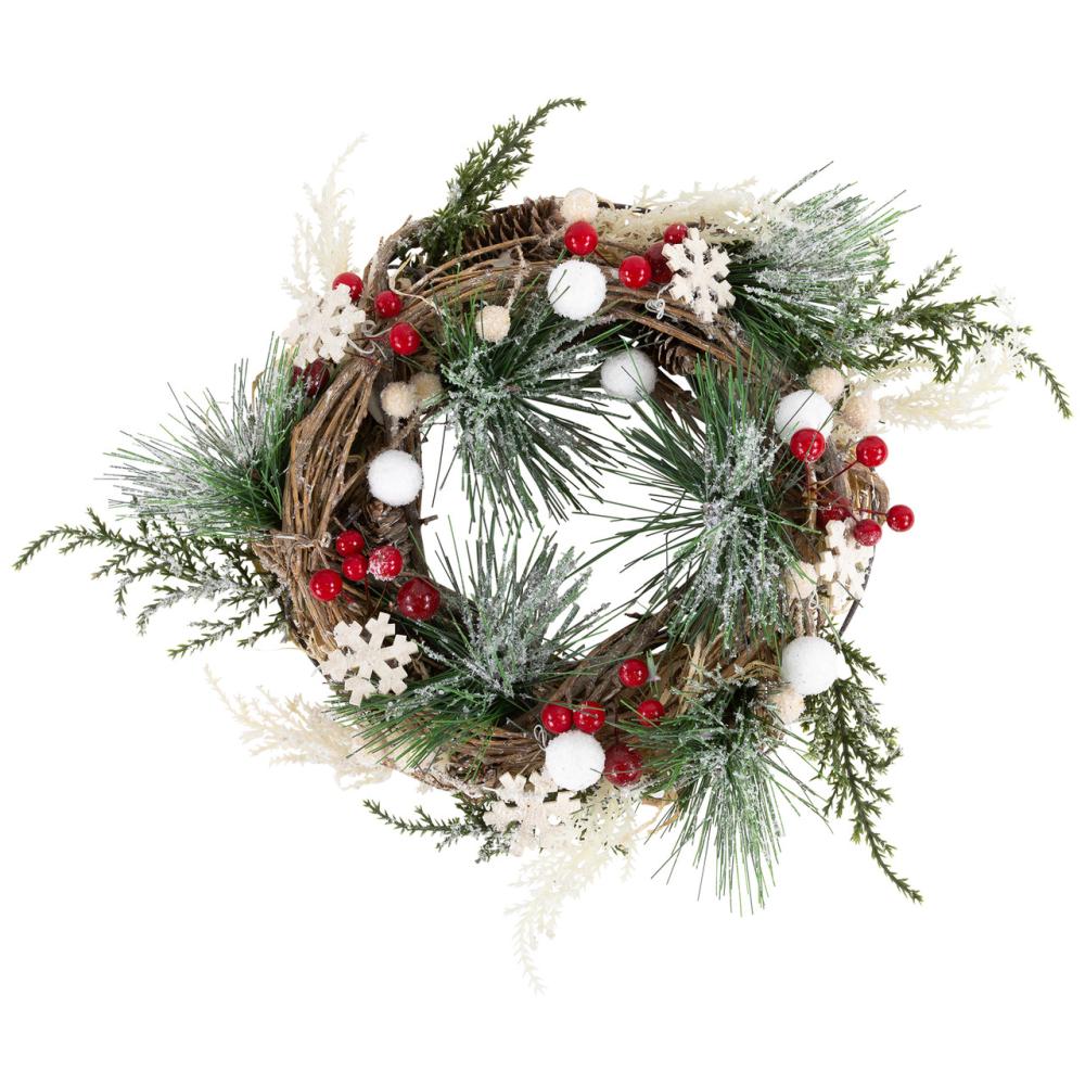 Unlit Wreaths | Frosted Pine and Berries Winter Foliage Mini Christmas Wreath – 10" – Unlit Specialty Wreaths Specialty Wreaths