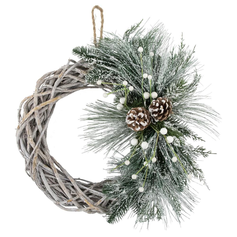 Unlit Wreaths | Frosted Pine Cone and Foliage Artificial Christmas Twig Wreath, 15 Inch, Unlit Frosted, Flocked, Iced Wreaths Frosted, Flocked, Iced Wreaths