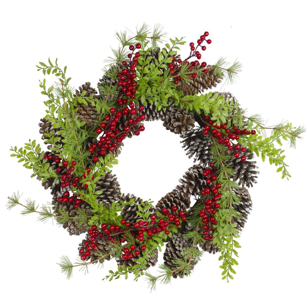 Unlit Wreaths | Frosted Pine Cones and Berries Artificial Christmas Wreath – 18-Inch, Unlit Berry Wreaths Berry Wreaths