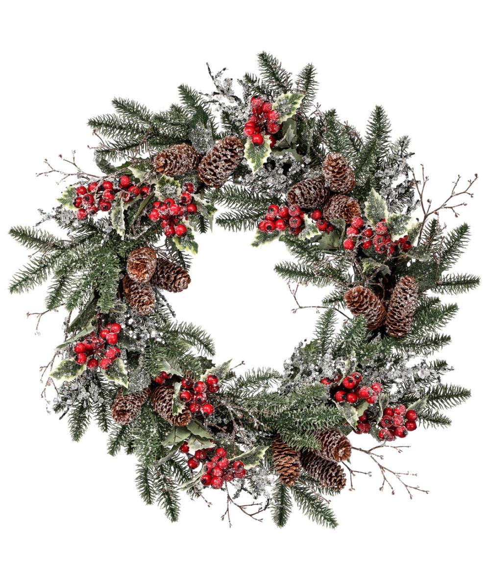 Unlit Wreaths | Frosted Sequin Berries and Hollies Artificial Christmas Wreath, 24-Inch, Unlit Specialty Wreaths Specialty Wreaths