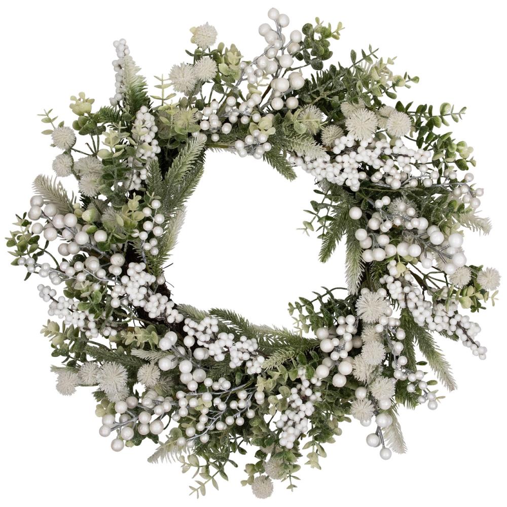 Unlit Wreaths | Glittered Berries and Eucalyptus Artificial Christmas Wreath – 24" – Unlit Berry Wreaths Berry Wreaths