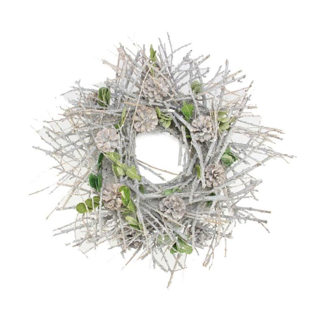 Unlit Wreaths | Glittered Twig, Pine Cone and Leaf Artificial Christmas Wreath – 20-Inch, Unlit Unlit Wreaths Unlit Wreaths