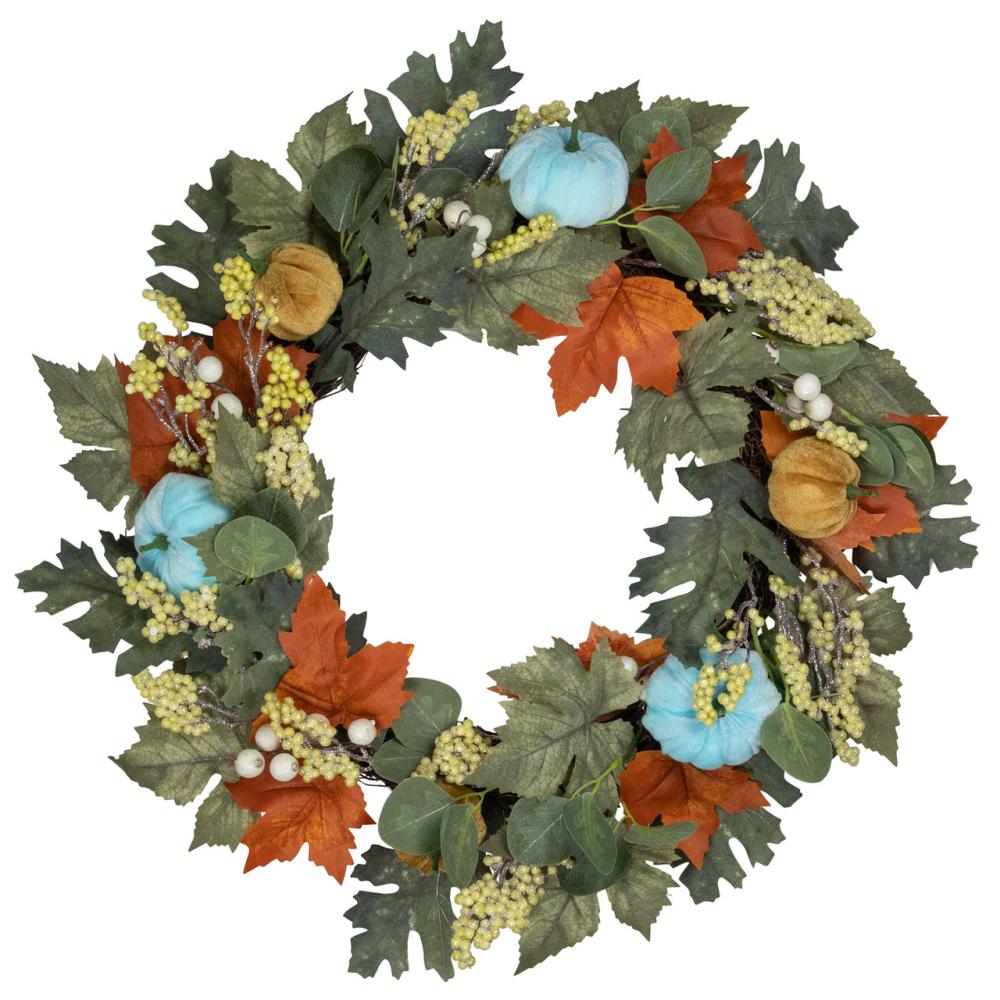 Unlit Wreaths | Green and Orange Foliage and Gourds Thanksgiving Artificial Wreath, 22-Inch Unlit Wreaths Unlit Wreaths