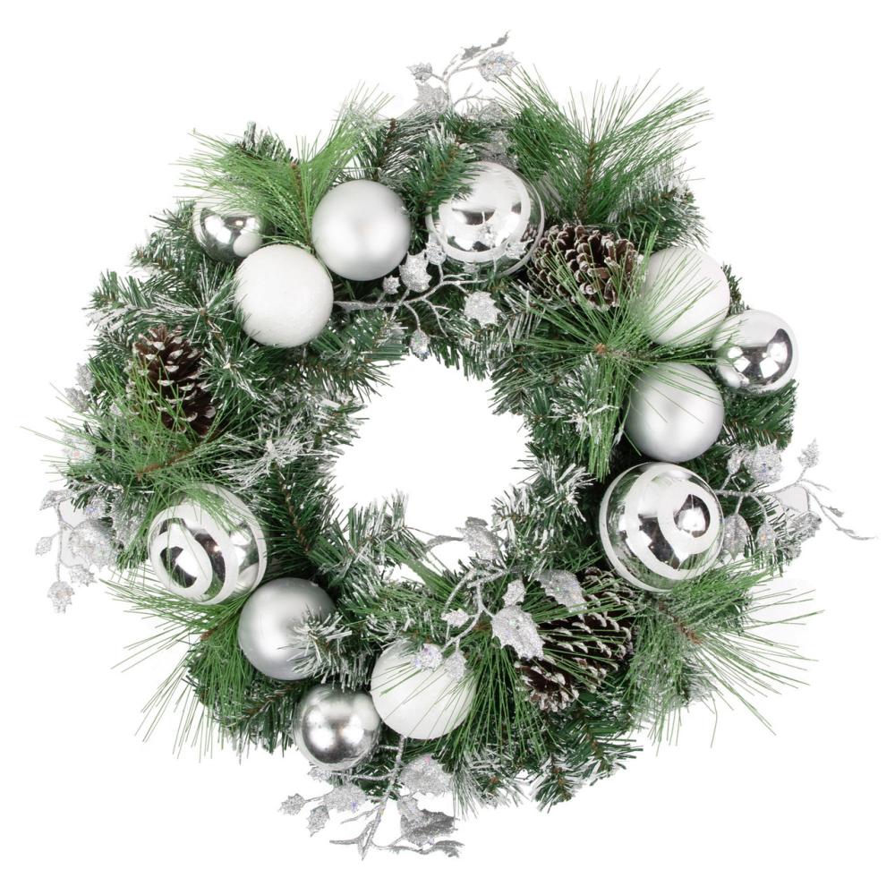 Unlit Wreaths | Green Pine Needle Wreath with Pinecones and Christmas Ornaments, 24-Inch, Unlit Specialty Wreaths Specialty Wreaths